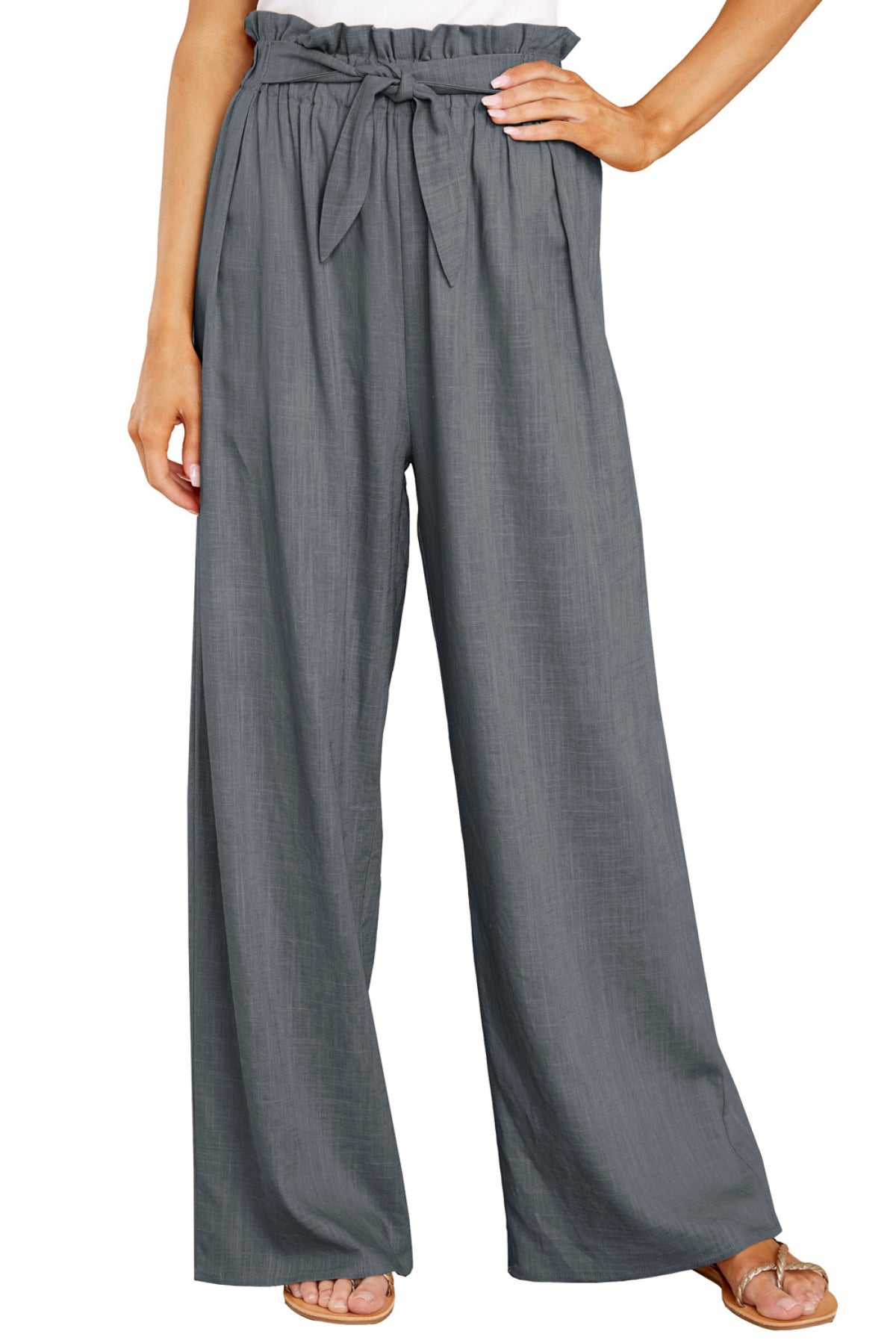 Casual High Rise Paperbag Waist Wide Leg Pants - Shah S. Sahota