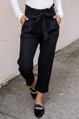 Paperbag Belt High Waist Straight Leg Pants