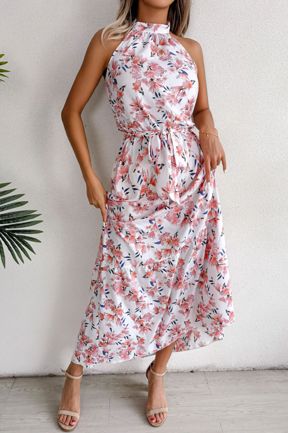 Floral Tie Waist Backless Maxi Dress - Shah S. Sahota