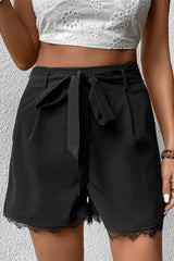 Tie Belt Lace Trim Shorts - Shah S. Sahota