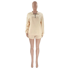 Stand-Up Collar Zipper Pullover Long-Sleeved Sweatshirts & Tie Shorts Lounge Sets - Shah S. Sahota