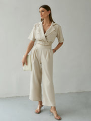 Belted Detail Cropped Blazer and Pants Set - Shah S. Sahota