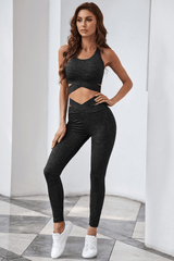 Gray Crisscross Sports Bra And Leggings Set - Shah S. Sahota
