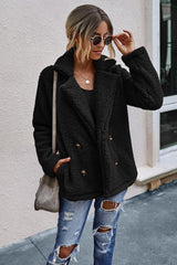 Double Button Lapel Collar Teddy Coat - Shah S. Sahota