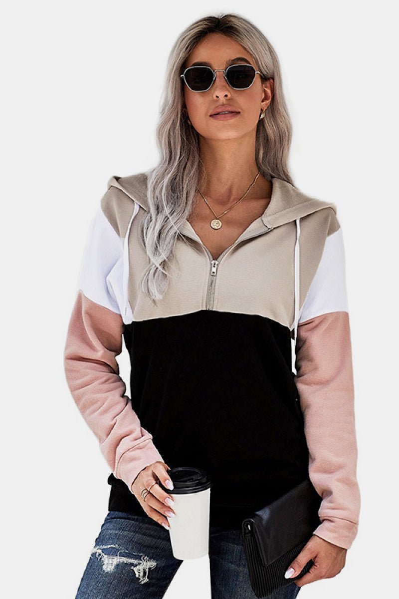 Colorblock Half Zip Drawstring Sweatshirt - Shah S. Sahota