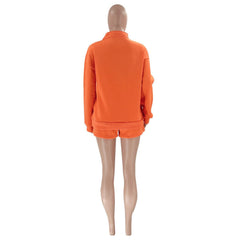 Stand-Up Collar Zipper Pullover Long-Sleeved Sweatshirts & Tie Shorts Lounge Sets - Shah S. Sahota