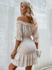 Frill Trim Off-Shoulder Layered Mini Dress - Shah S. Sahota