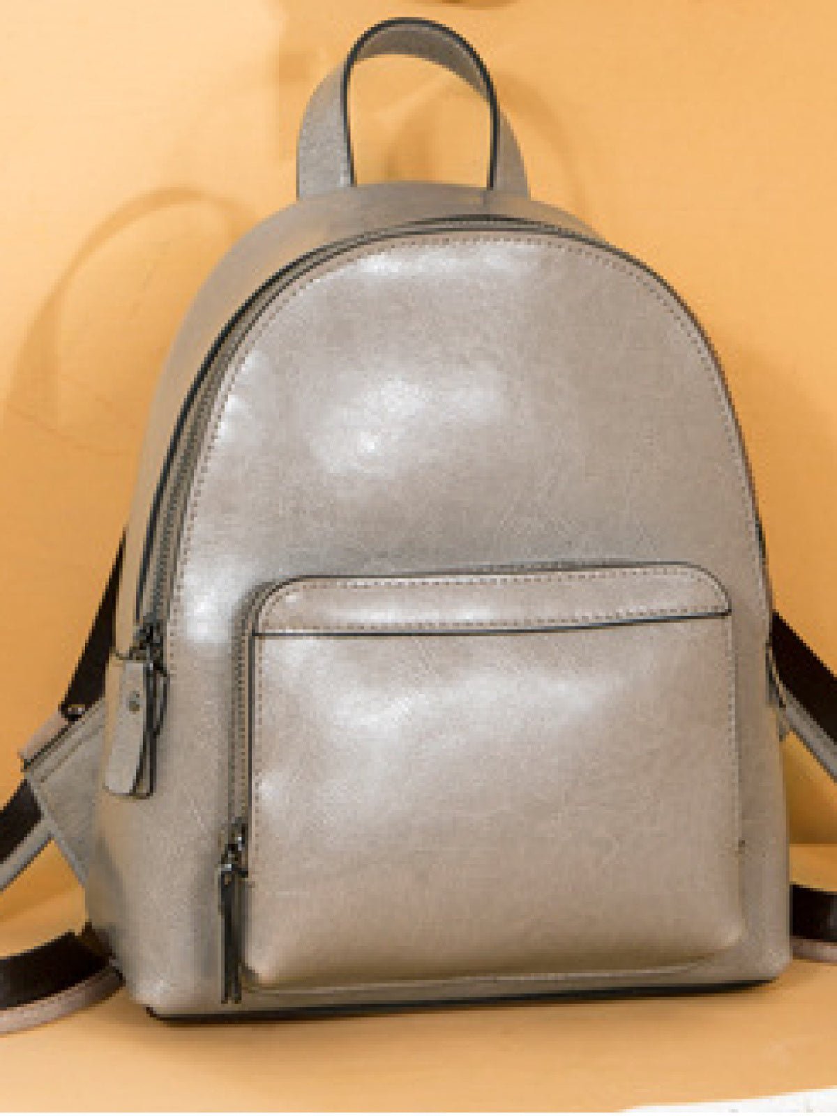 Simple Oil Wax Cowhide Backpack With Zipper - Shah S. Sahota