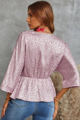 Leopard Three-Quarter Sleeve Peplum Blouse - Shah S. Sahota