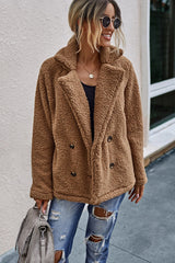 Double Button Lapel Collar Teddy Coat - Shah S. Sahota