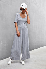 Scoop Neck Half Sleeve Wide Leg Jumpsuit - Shah S. Sahota