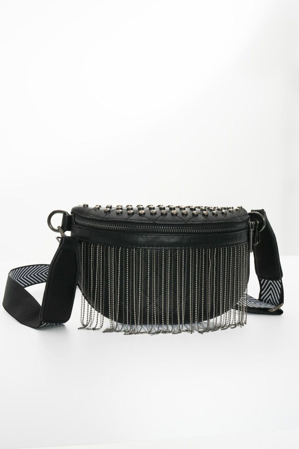 PU Leather Studded Sling Bag with Fringes - Shah S. Sahota