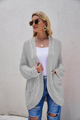 Cable-Knit Curved Hem Open Front Cardigan - Shah S. Sahota