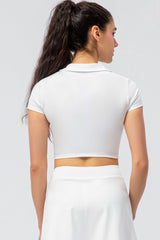 Cropped Short Sleeve Collared Yoga Top - Shah S. Sahota
