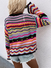 Chevron Stripes Openwork Cardigan - Shah S. Sahota