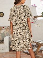 Printed Flounce Sleeve Ruffle Hem Dress - Shah S. Sahota