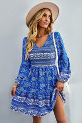 Bohemian V-Neck Balloon Sleeve Dress - Shah S. Sahota