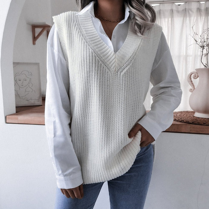 Rib-Knit V-Neck Sweater Vest - Shah S. Sahota