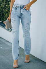 Acid Wash Distressed Jeans with Pockets - Shah S. Sahota