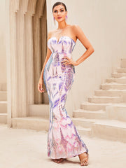 Multicolored Sequin Strapless Fishtail Dress - Shah S. Sahota