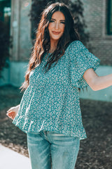 Floral Flare Sleeve Ruffle Hem Top - Shah S. Sahota
