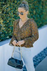 Leopard Ruffled V-Neck Peplum Blouse - Shah S. Sahota