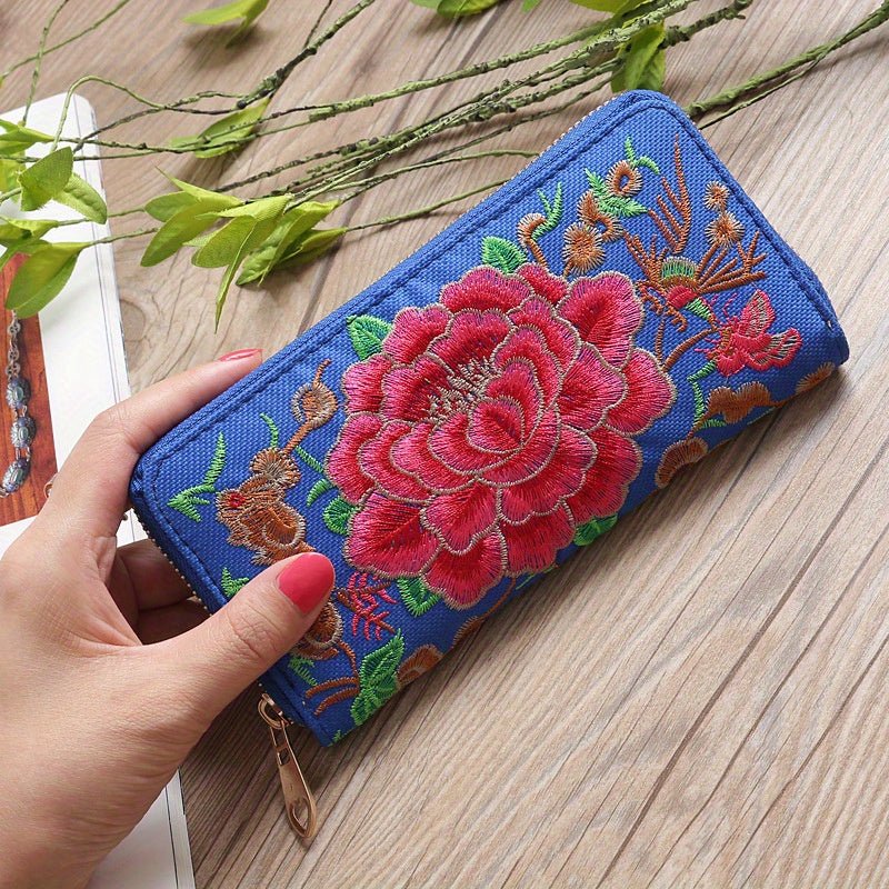 Women's Ethnic Embroidered Long Wallet, Portable Zipper Around Purse, Causal Coin Purse - Shah S. Sahota