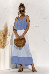 Color Block Tie Shoulder Tiered Sleeveless Dress - Shah S. Sahota