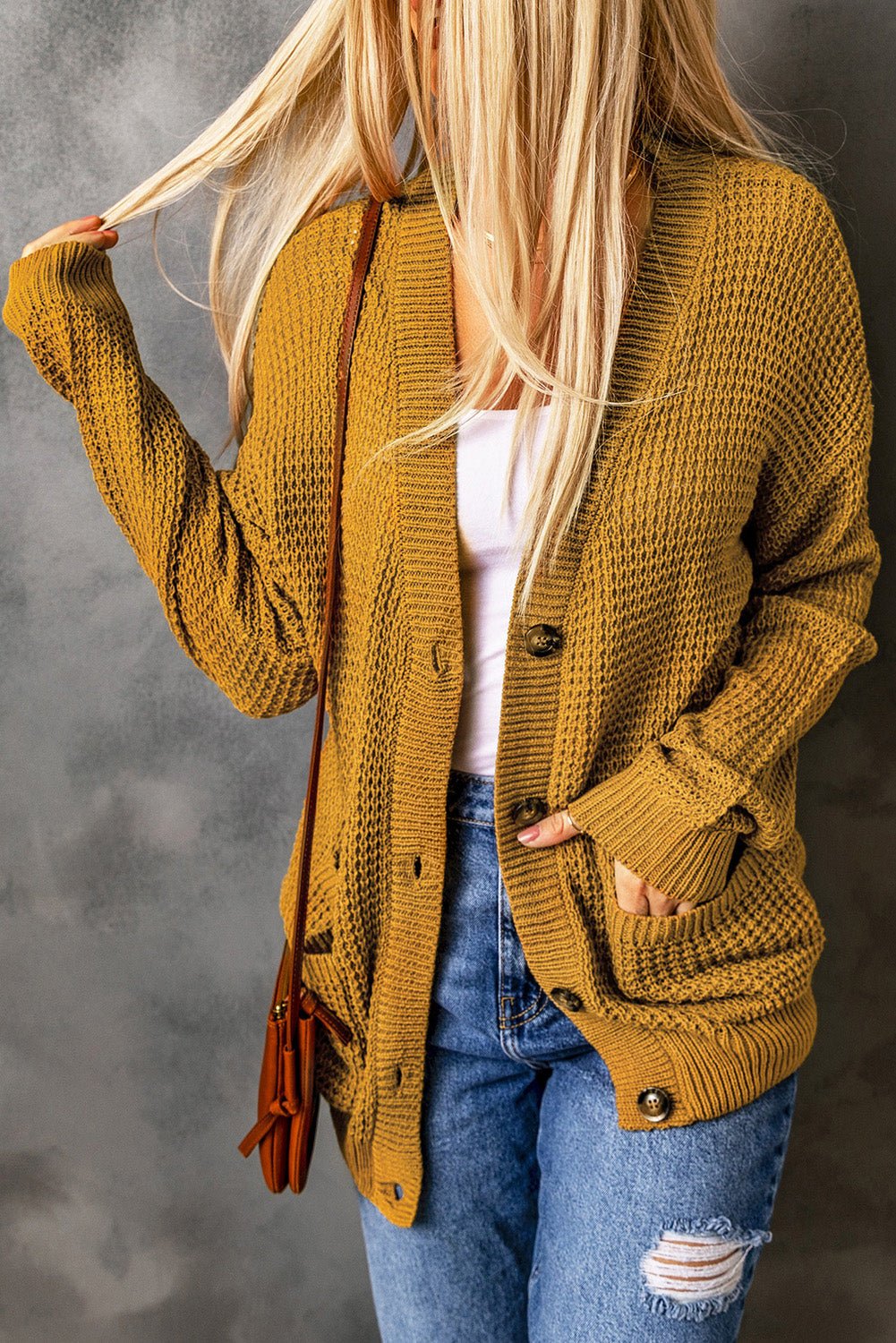 Drop Shoulder Button Down Pocketed Cardigan - Shah S. Sahota