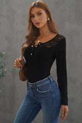 Contrast Lace Button Up Top - Shah S. Sahota