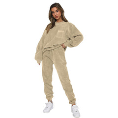 Corduroy Crew Neck Pullover Long Sleeve Sweatshirts & TiePants Two-Piece Sets - Shah S. Sahota