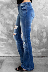 Distressed Flare Leg Jeans with Pockets - Shah S. Sahota