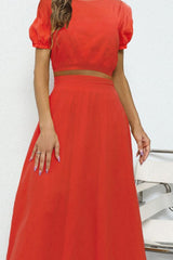 Puff Sleeve Crop Top and Maxi Skirt Set - Shah S. Sahota