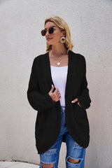 Cable-Knit Curved Hem Open Front Cardigan - Shah S. Sahota