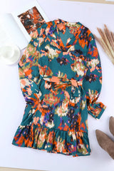 Abstract Print Belted Ruffle Hem Dress - Shah S. Sahota