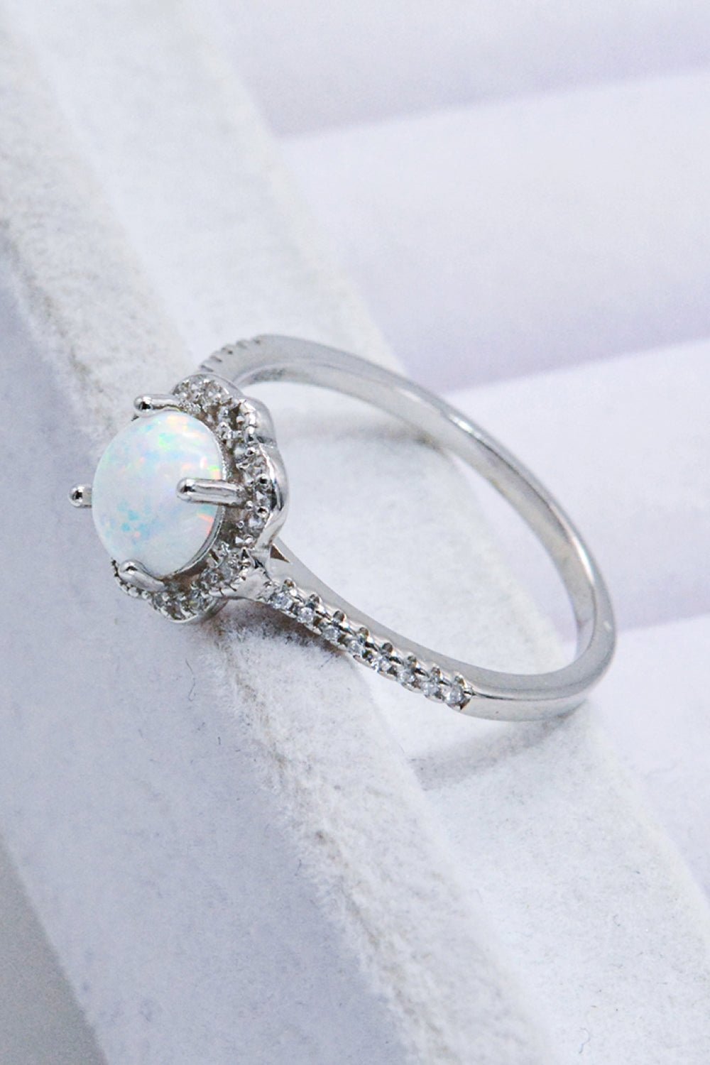 Platinum-Plated 4-Prong Opal Ring - Shah S. Sahota