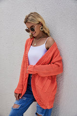 Cable-Knit Curved Hem Open Front Cardigan - Shah S. Sahota