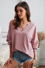 Button Detail Curved Hem Top - Shah S. Sahota