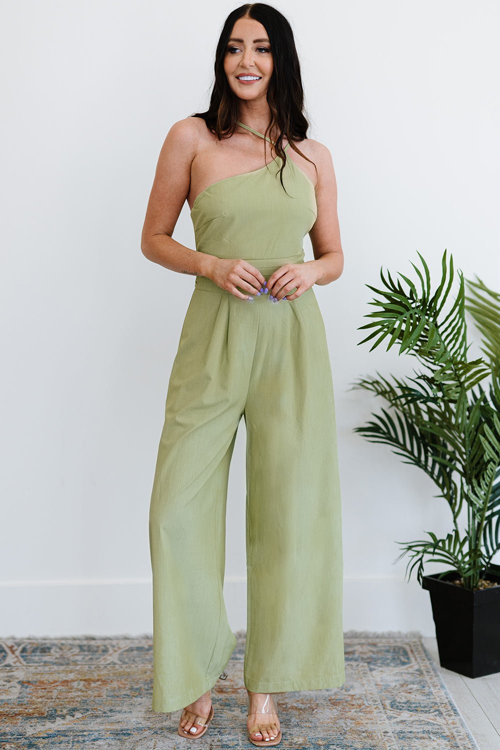 Spaghetti Strap One-shoulder Wide Leg Jumpsuit - Shah S. Sahota