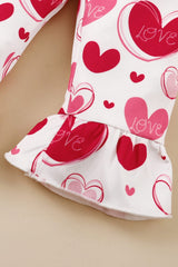 Girls Heart Print Bow Detail Sweater and Flare Pants Set - Shah S. Sahota