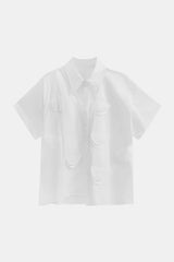 Cutout Pointed Collar Button Front Shirt - Shah S. Sahota