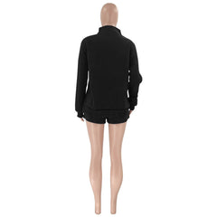 Stand-Up Collar Zipper Pullover Long-Sleeved Sweatshirts & Tie Shorts Lounge Sets - Shah S. Sahota