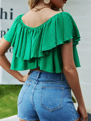 Ruffled Off-Shoulder Layered Cropped Top - Shah S. Sahota