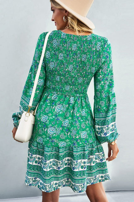 Bohemian V-Neck Balloon Sleeve Dress - Shah S. Sahota