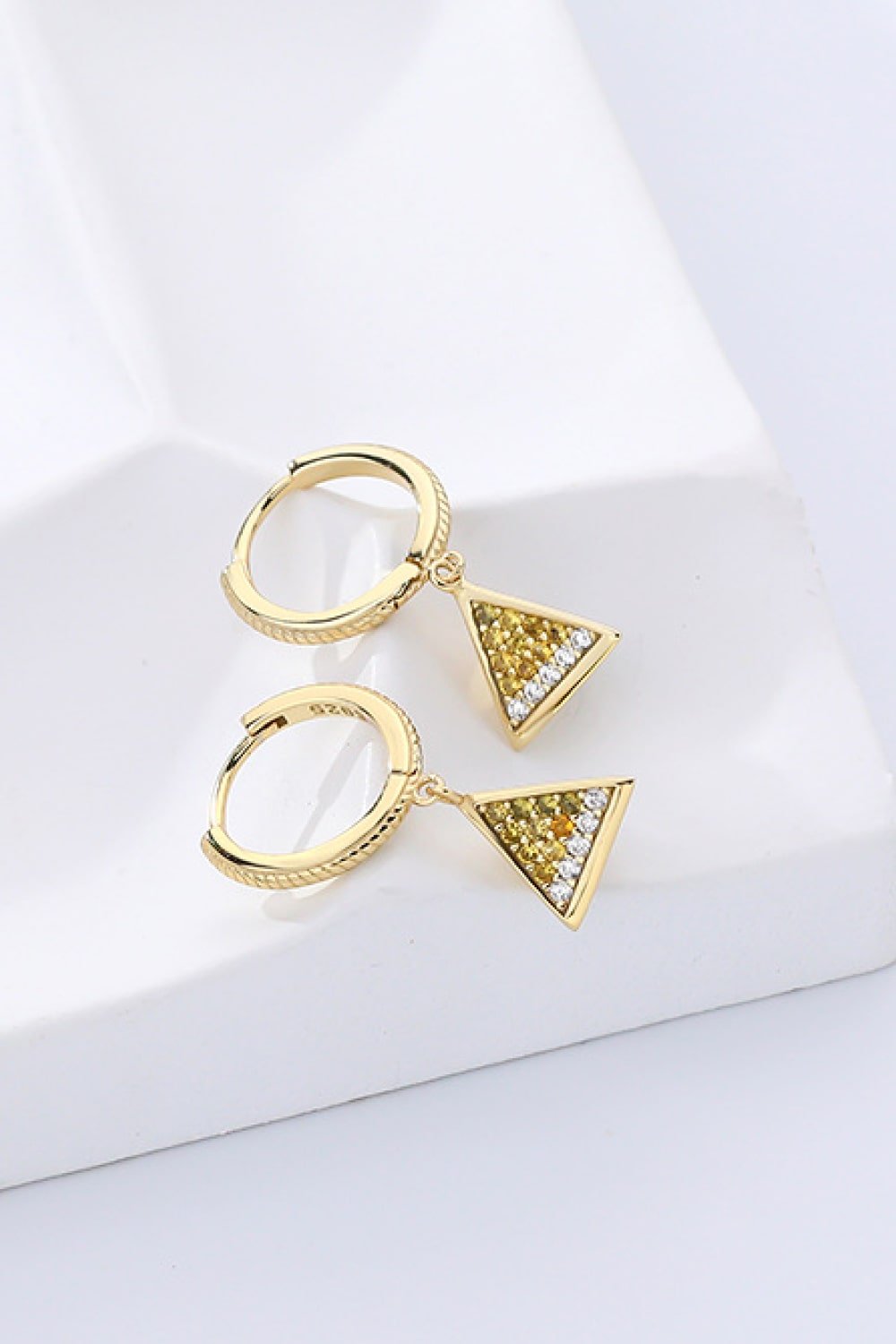 18K Gold Plated Cubic Zirconia Triangle Drop Earrings - Shah S. Sahota