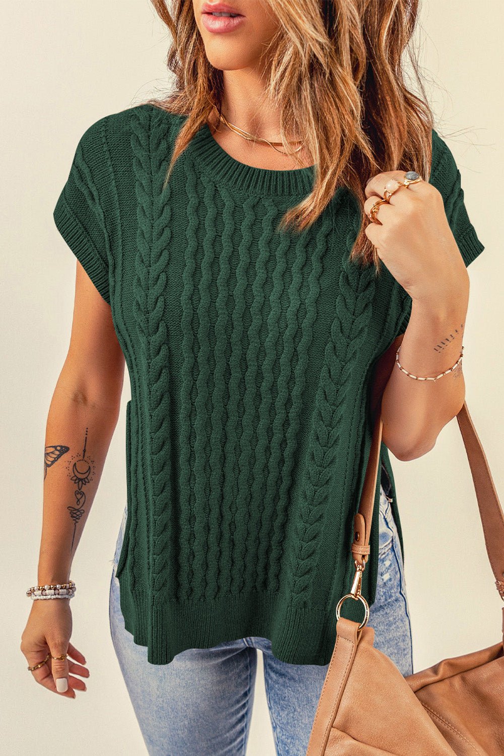 Cable-Knit Side Slit Sweater Vest - Shah S. Sahota