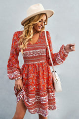 Bohemian V-Neck Balloon Sleeve Dress - Shah S. Sahota