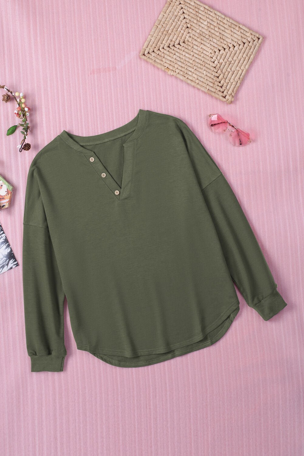Button Detail Curved Hem Top - Shah S. Sahota