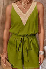 Swiss Dot Contrast Tie Waist Romper - Shah S. Sahota