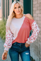 Leopard Color Block Cold-Shoulder Top - Shah S. Sahota